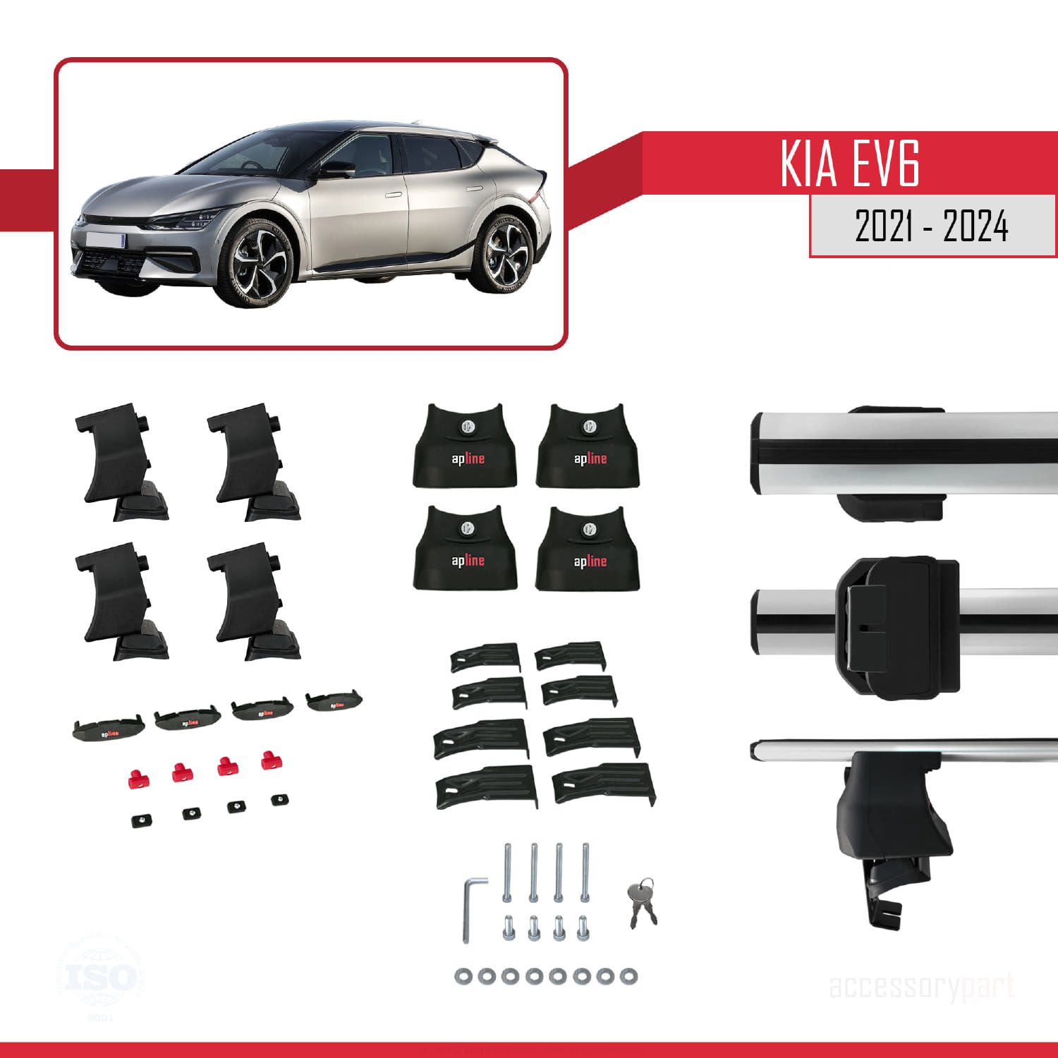 Kia Ev6 2021 ve Sonrası ile uyumlu ACE-4 Ara Atkı Tavan Barı GRİ