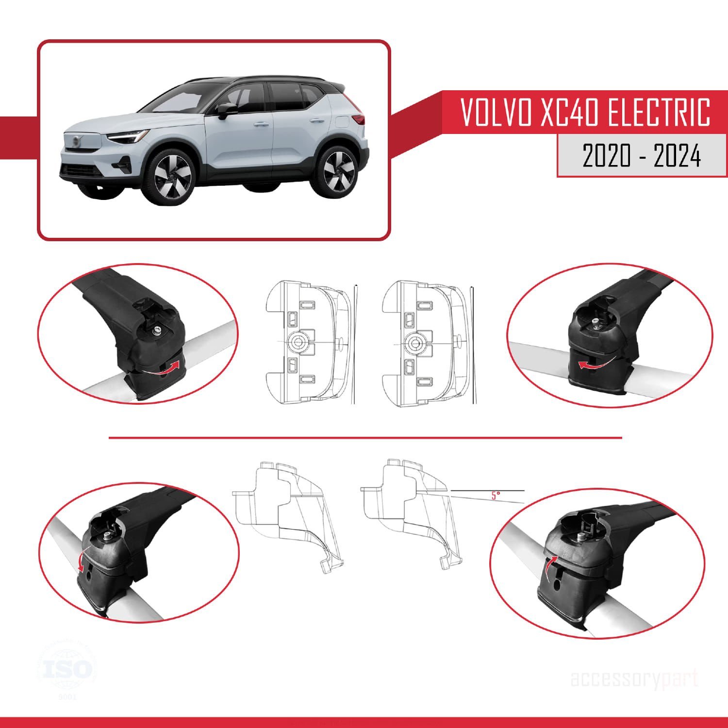 Volvo XC40 (Elektrikli) 2020 ve Sonrası ile uyumlu ACE-2 Ara Atkı Tavan Barı SİYAH