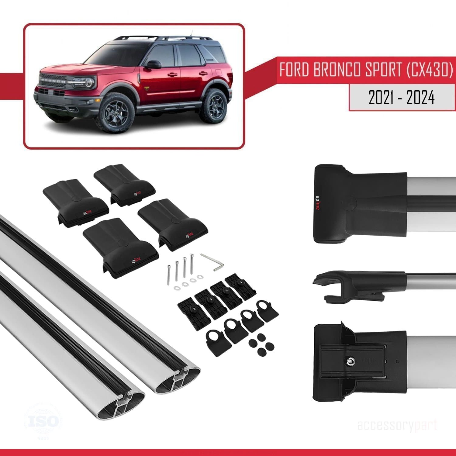Ford Bronco Sport (CX430) 2021 ve Sonrası ile Uyumlu FLY Model Ara Atkı Tavan Barı GRİ