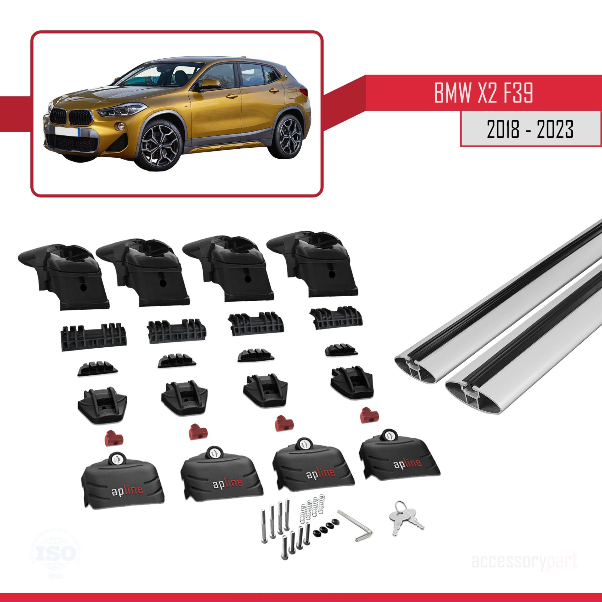 BMW X2 F39 2018 ve Sonrası ile uyumlu ACE-2 Ara Atkı Tavan Barı GRİ