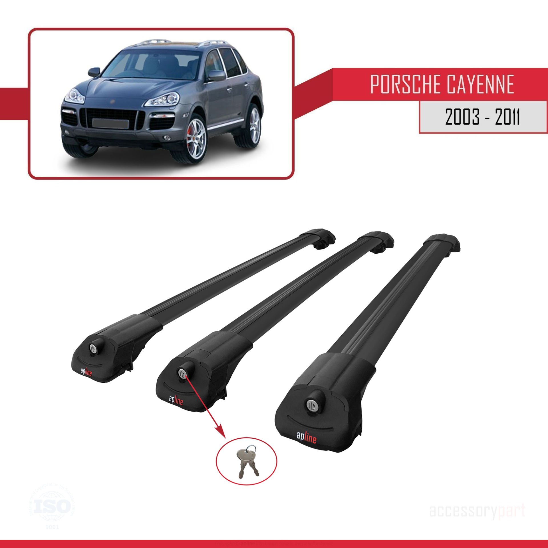 Porsche Cayenne 2003-2011 Arası ile uyumlu ACE-1 Ara Atkı Tavan Barı SİYAH 3 ADET BAR