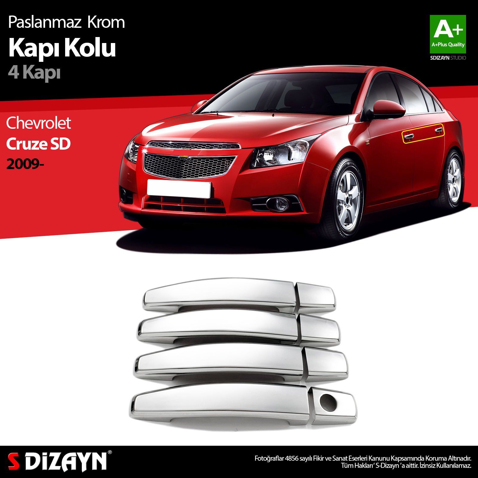 Chevrolet Cruze Uyumlu Sedan Krom Kapı Kolu 4 Kapı 2009 Üzeri