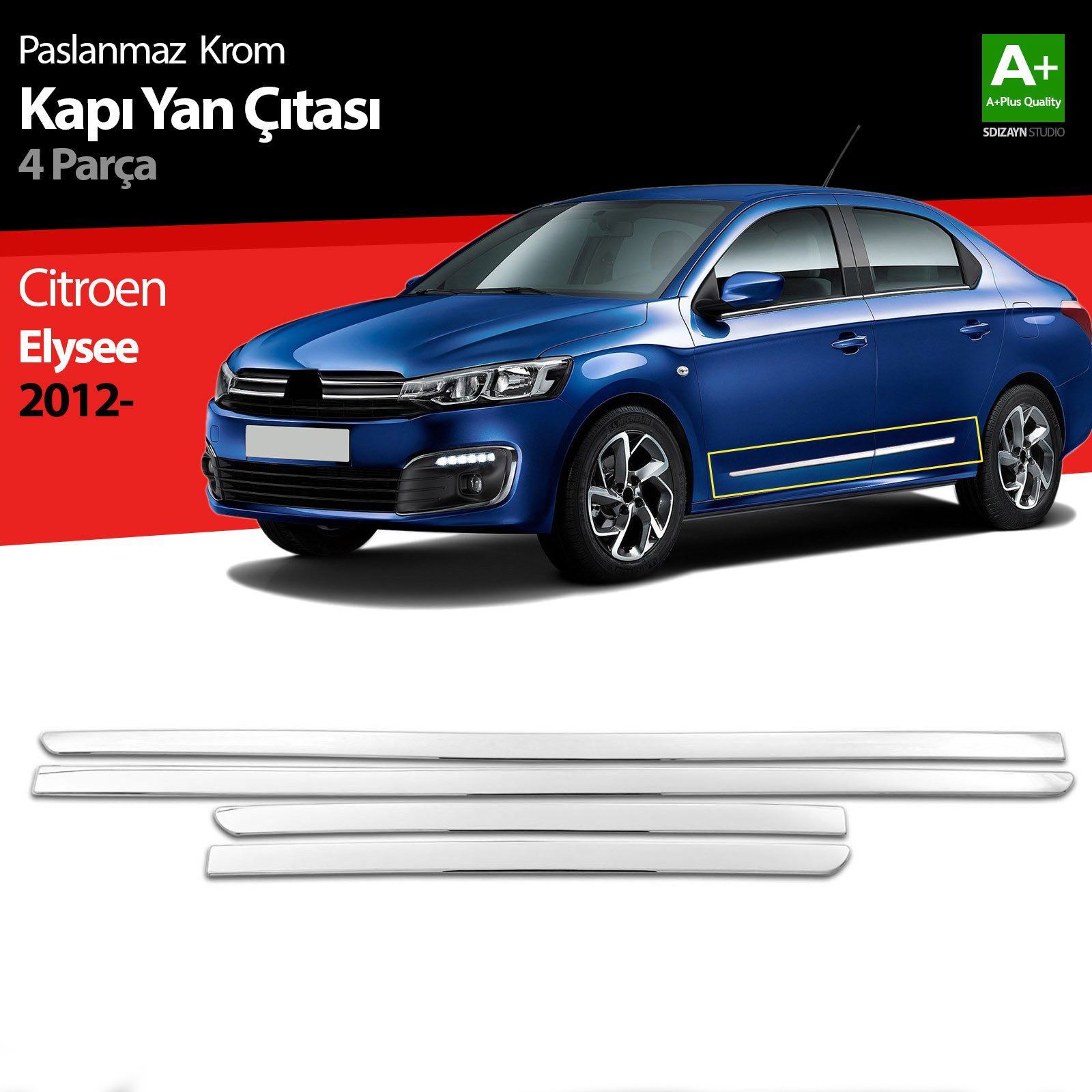 Citroen Elyesee Uyumlu Krom Kapı Yan Çıtası 4 Parça 2012 Üzeri
