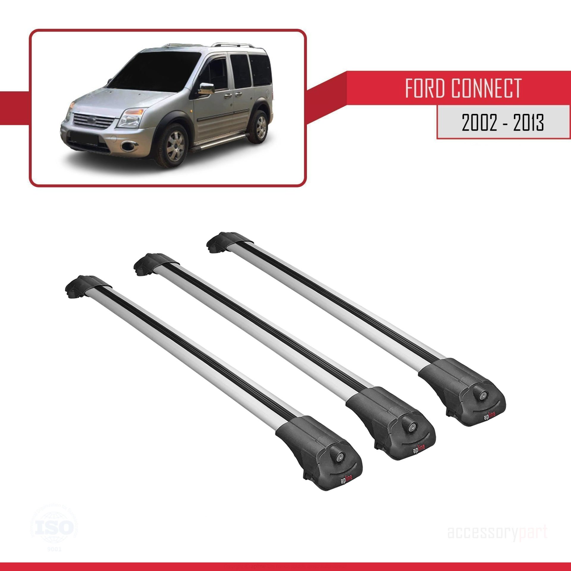 Ford Connect 2002-2013 Arası ile uyumlu ACE-1 Ara Atkı Tavan Barı GRİ 3 ADET BAR