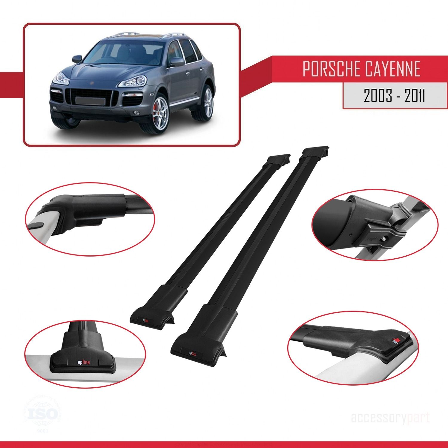 Porsche Cayenne 2003-2011 Arası ile uyumlu FLY Model Ara Atkı Tavan Barı SİYAH
