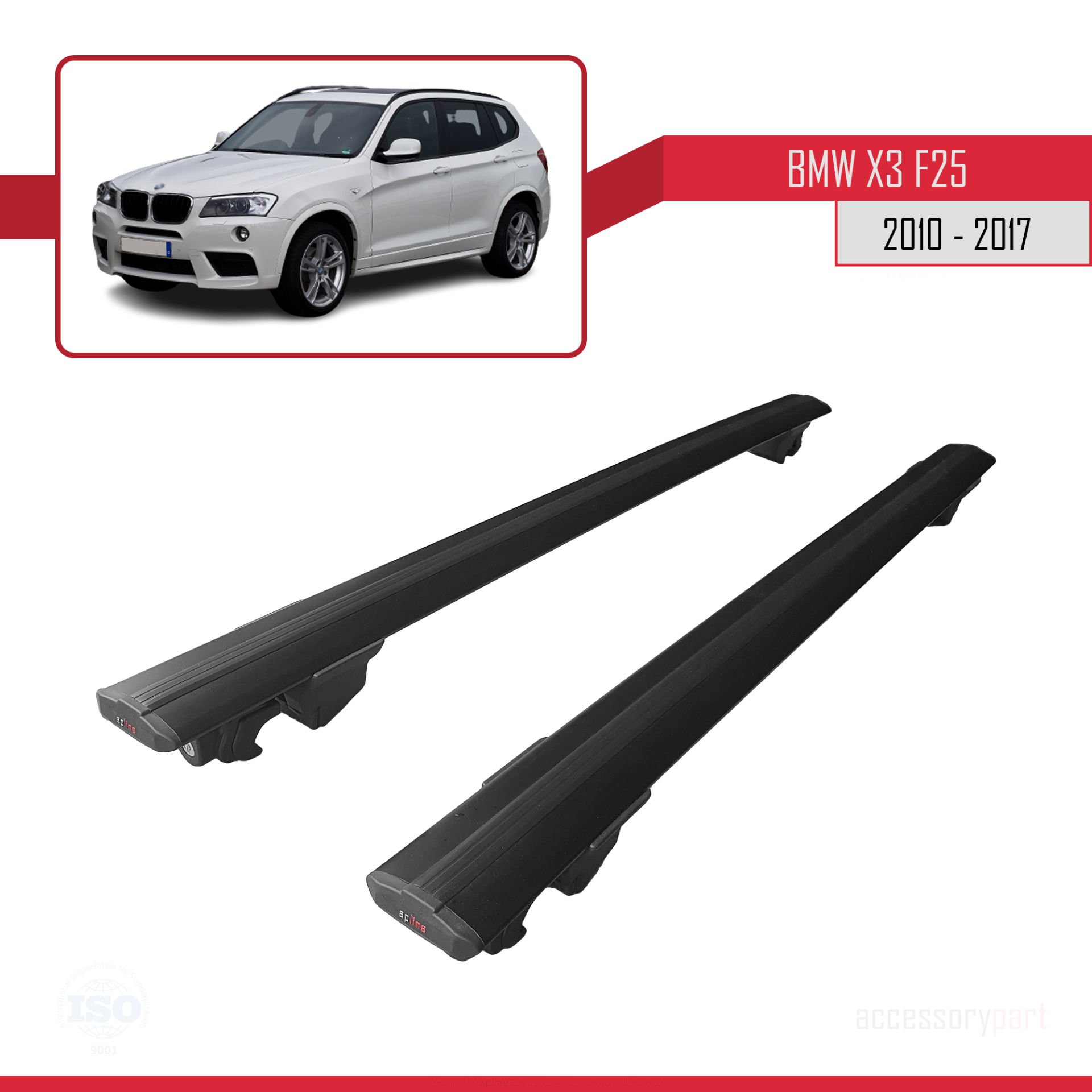 Bmw X3 (F25) 2010-2017 Arası ile uyumlu HOOK Model Anahtar Kilitli Ara Atkı Tavan Barı SİYAH