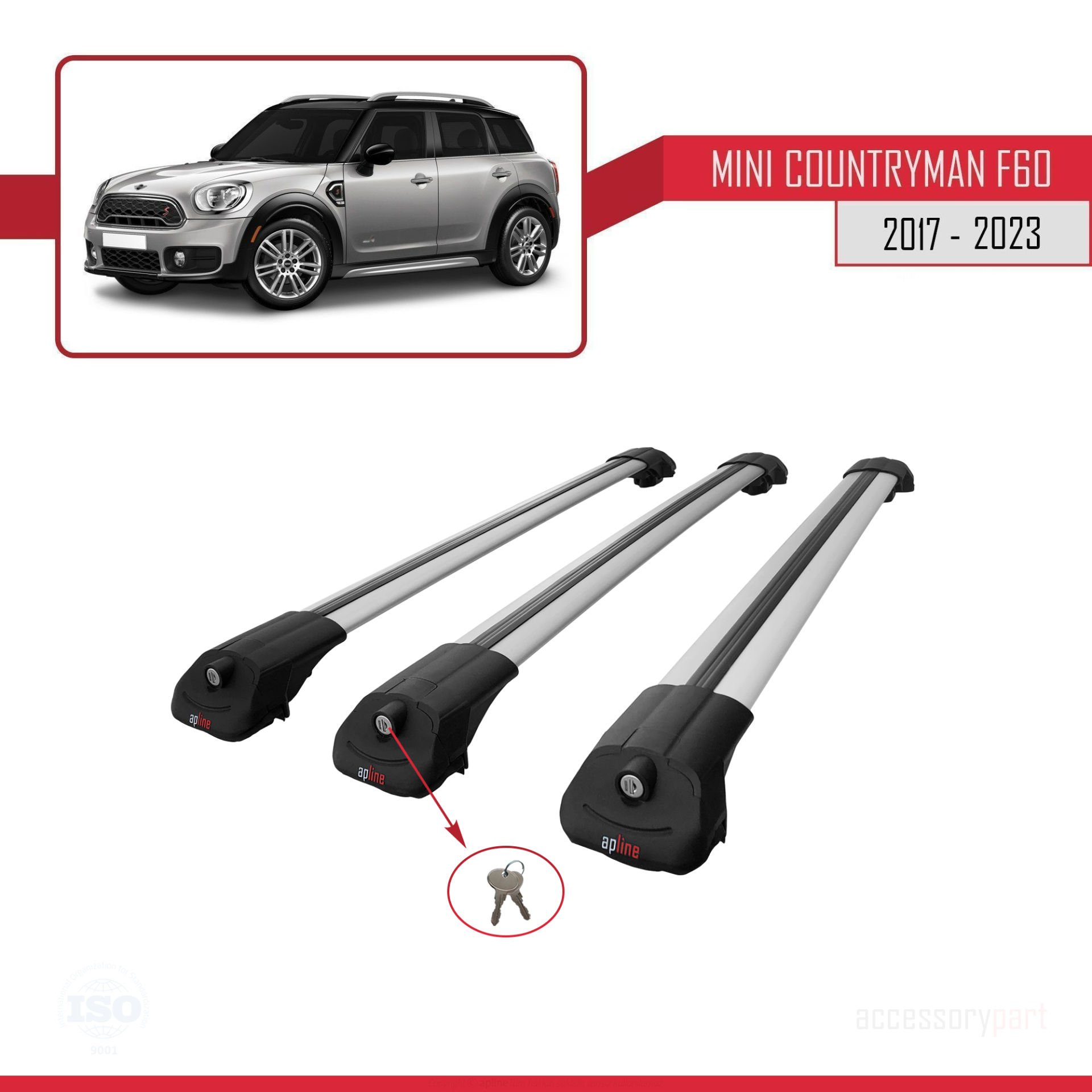 Mini Countryman (F60) 2017-2023 Arası ile uyumlu ACE-1 Ara Atkı Tavan Barı GRİ 3 ADET BAR