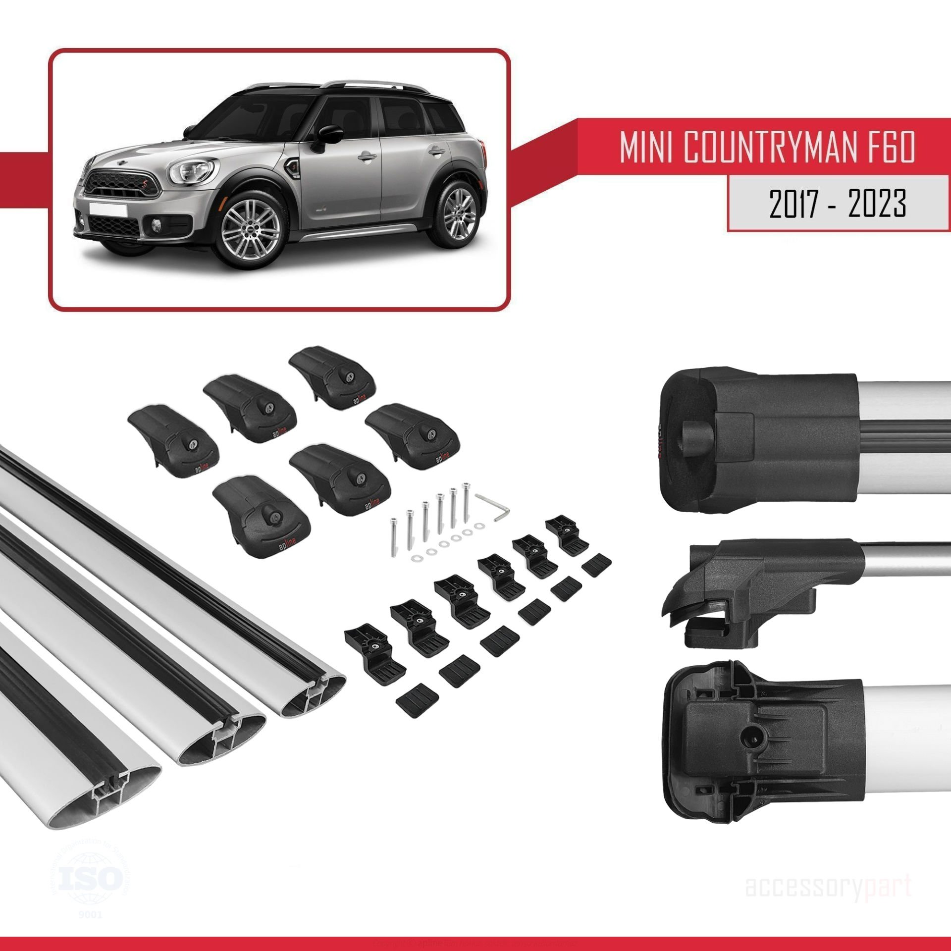 Mini Countryman (F60) 2017-2023 Arası ile uyumlu ACE-1 Ara Atkı Tavan Barı GRİ 3 ADET BAR