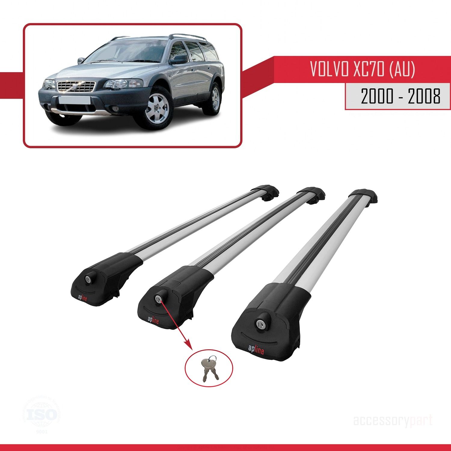 Volvo XC70 (AU) 2000-2008 Arası ile uyumlu ACE-1 Ara Atkı Tavan Barı GRİ 3 ADET BAR