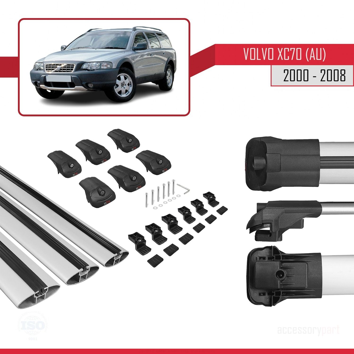 Volvo XC70 (AU) 2000-2008 Arası ile uyumlu ACE-1 Ara Atkı Tavan Barı GRİ 3 ADET BAR