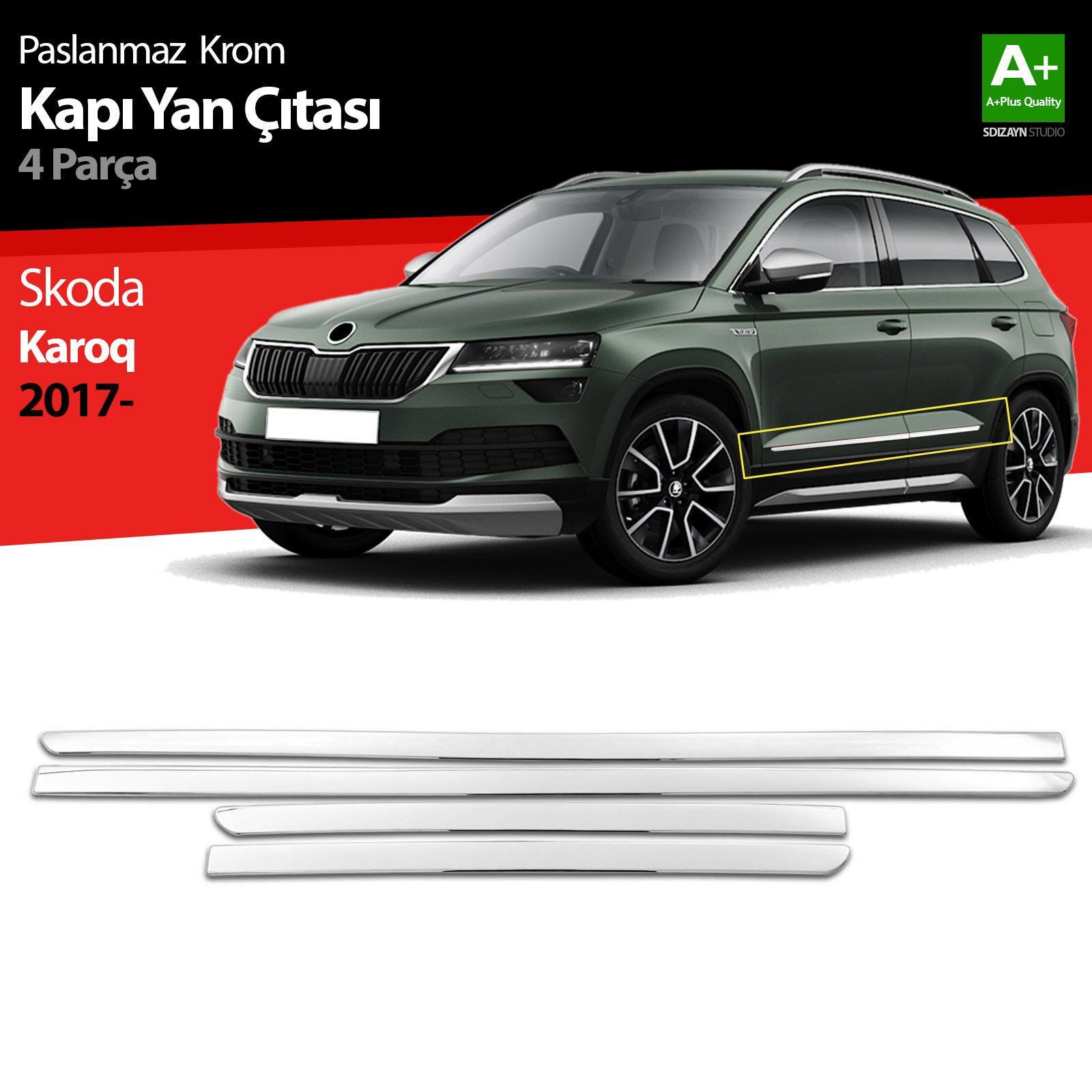 Skoda Karoq Uyumlu Krom Kapı Yan Çıtası 4 Parça 2017 Üzeri
