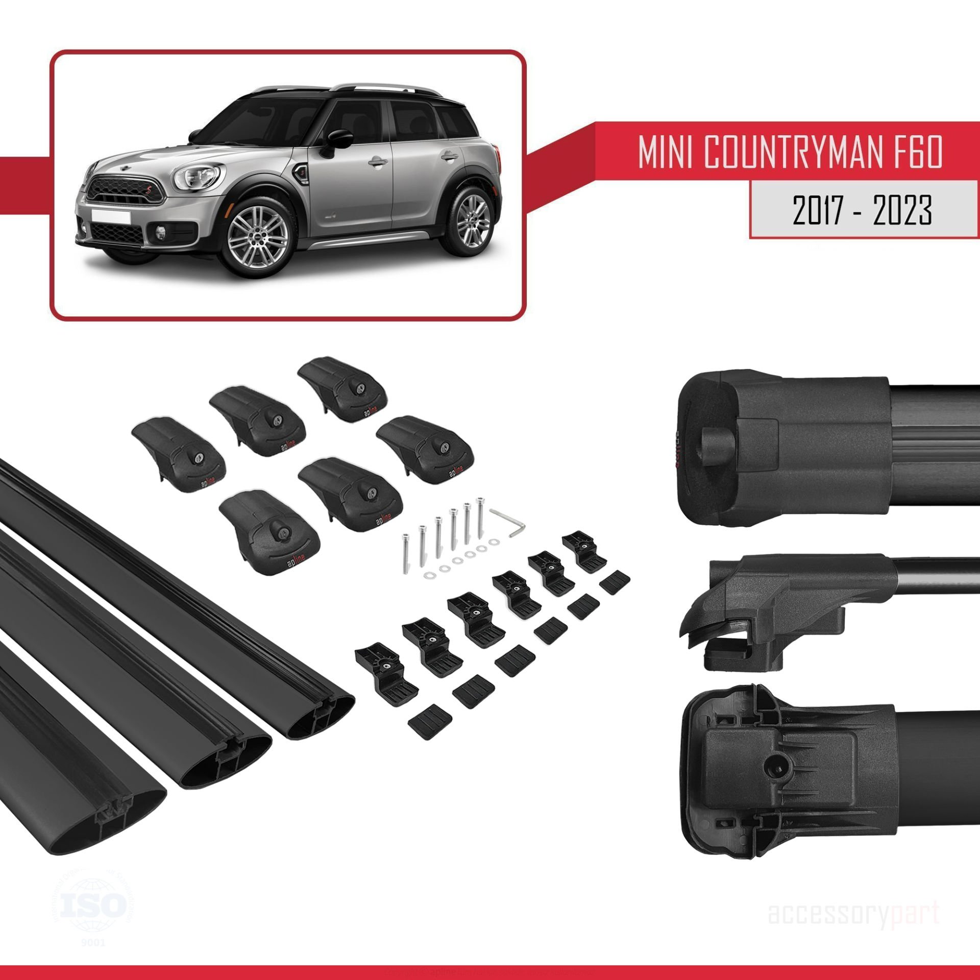 Mini Countryman (F60) 2017-2023 Arası ile uyumlu ACE-1 Ara Atkı Tavan Barı SİYAH 3 ADET BAR