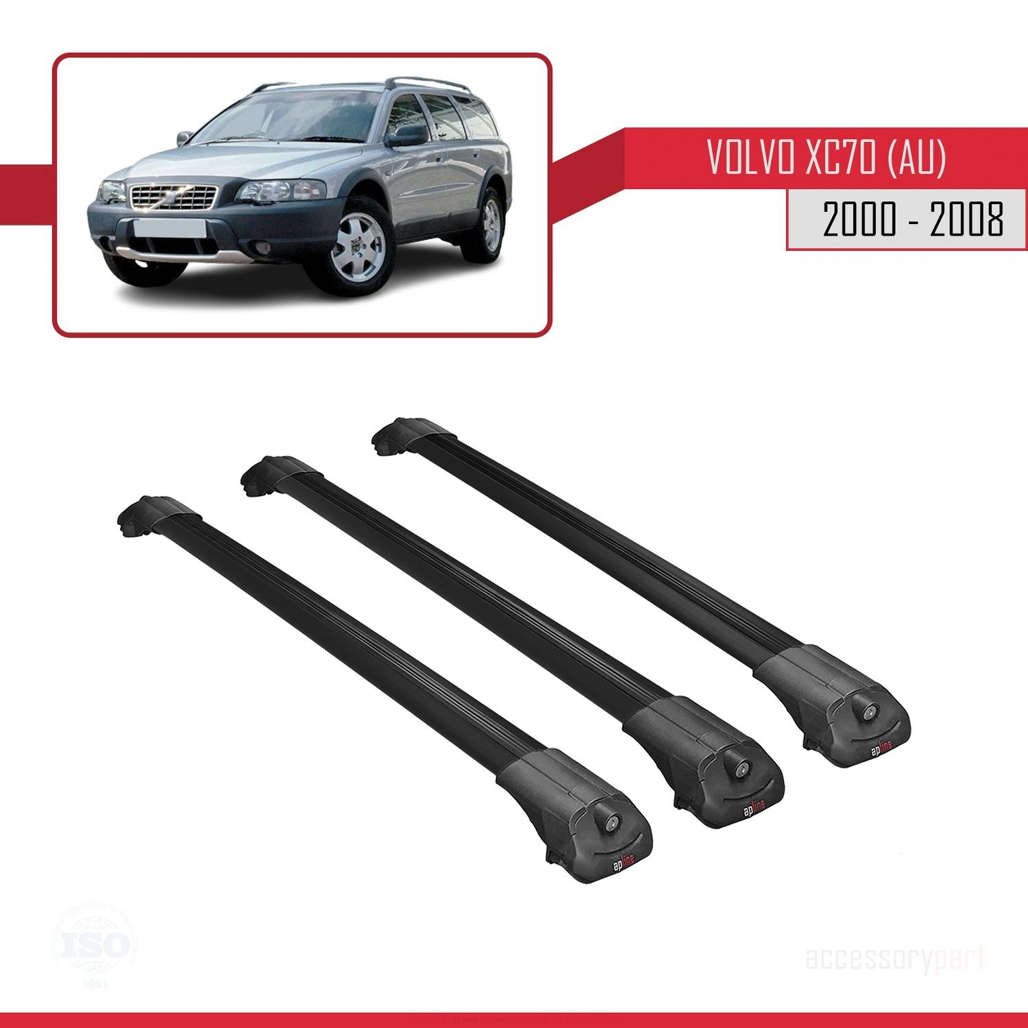 Volvo XC70 (AU) 2000-2008 Arası ile uyumlu ACE-1 Ara Atkı Tavan Barı SİYAH 3 ADET BAR