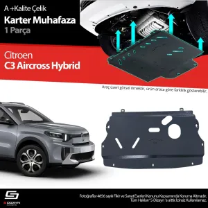 Citroen C3 2024-Günümüz (CC21) uyumlu Aircross Hybrid 1.2 Çelik Karter Muhafaza Koruma 2024 Üzeri A+ Kalite modelleri DRS Tuning'de. Kaliteli malzeme, hızlı