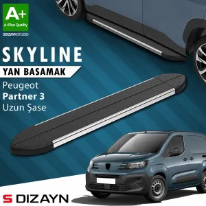 Peugeot Partner 2018-Günümüz (K9) uyumlu 3 Uzun Şase Skyline Krom Yan Basamak 213 Cm 2018 Üzeri A+ Kalite modelleri DRS Tuning'de. Kaliteli malzeme, hızlı