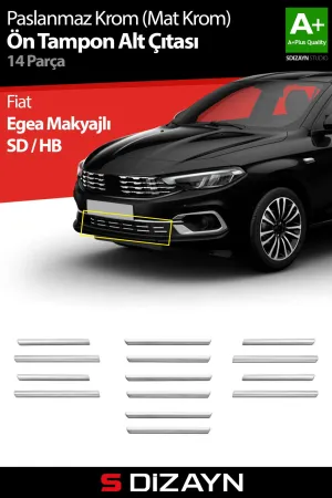 Fiat Egea Sedan 2015-Günümüz (Type 356) uyumlu Krom Ön Tampon Alt Çıtası Diamond Model 14 Prç. 2020 Üzeri (Mat Krom) A+ Kalite modelleri DRS Tuning'de.