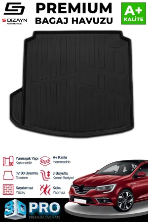 Renault Megane 2016-Günümüz uyumlu 4 3D Pro Bagaj Havuzu Sol Kulaklı 2016 Üzeri A+ Kalite modelleri DRS Tuning'de. Kaliteli malzeme, hızlı kargo ve güvenli