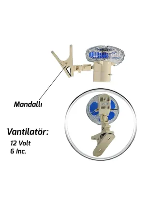 Oto Vantilatör Çap 18 Cm Mandallı Döner Başlıklı 12v Araç Içi Fan thumb 2
