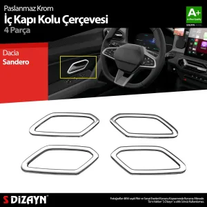 Dacia Sandero 2020-Günümüz (DJF) uyumlu Krom İç Kapı Kolu Çerçevesi 4 Prç 2020 Üzeri A+ Kalite modelleri DRS Tuning'de. Kaliteli malzeme, hızlı kargo ve
