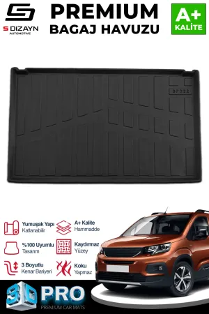 S-Dizayn Peugeot Rifter Seperatörlü 3D Pro Bagaj Havuzu 2019 Üzeri A+ Kalite thumb 1