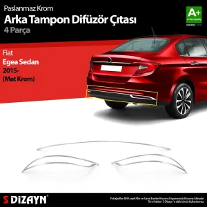 Fiat Egea Sedan 2015-Günümüz (Type 356) uyumlu SD Krom Arka Tampon Difüzör Çıtası 3 Prç. 2015 Üzeri (Mat Krom) modelleri DRS Tuning'de. Kaliteli malzeme, hızlı