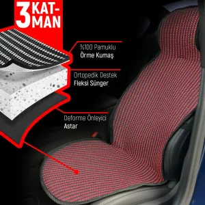 Renault Safrane Uyumlu Koltuk Kılıfı Minder Çizgili Siyah Kırmızı 2+1 Ön Arka Set thumb 3