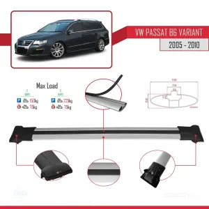 Volkswagen Passat (B6) VARIANT 2005-2010 Arası ile uyumlu FLY Model Ara Atkı Tavan Barı GRİ thumb 4