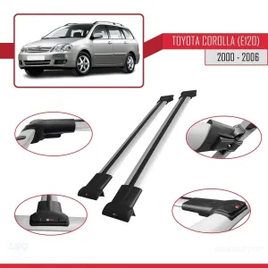 Toyota Corolla (E120) 2000-2006 Arası ile Uyumlu FLY Model Ara Atkı Tavan Barı GRİ thumb 5