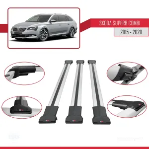 Skoda SuperB COMBI 2015-2020 Arası ile Uyumlu FLY Model Ara Atkı Tavan Barı GRİ 3 ADET BAR thumb 5