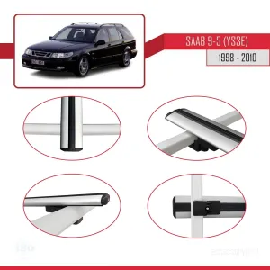 Saab 9-5 (YS3E) 1998-2010 Arası ile uyumlu Basic Model Ara Atkı Tavan Barı GRİ 3 ADET thumb 4