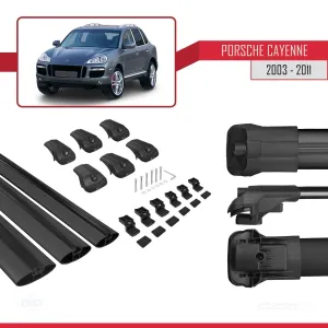 Porsche Cayenne 2003-2011 Arası ile uyumlu ACE-1 Ara Atkı Tavan Barı SİYAH 3 ADET BAR thumb 5