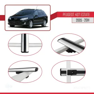 Peugeot 407 ESTATE 2005-2011 Arası ile uyumlu Basic Model Ara Atkı Tavan Barı GRİ 3 ADET thumb 4