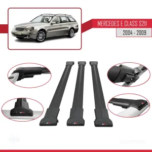 Mercedes E Class S211 2004-2009 Arası ile uyumlu FLY Model Ara Atkı Tavan Barı SİYAH 3 ADET BAR thumb 5