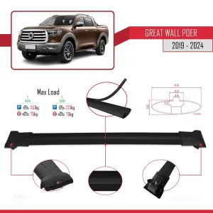 Great Wall Poer 2019 ve Sonrası ile Uyumlu FLY Model Ara Atkı Tavan Barı SİYAH thumb 4