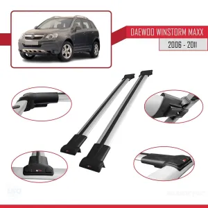 Daewoo Winstorm MaXX 2006-2011 Arası ile Uyumlu FLY Model Ara Atkı Tavan Barı GRİ thumb 5
