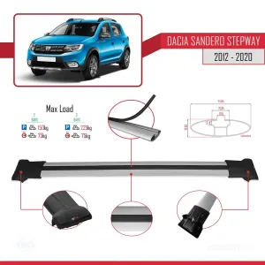 Dacia Sandero STEPWAY 2012-2020 Arası ile uyumlu FLY Model Ara Atkı Tavan Barı GRİ thumb 4