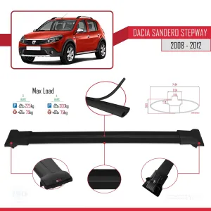 Dacia Sandero STEPWAY 2008-2012 Arası ile Uyumlu FLY Model Ara Atkı Tavan Barı SİYAH 3 ADET BAR thumb 4