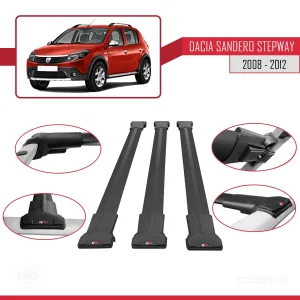 Dacia Sandero STEPWAY 2008-2012 Arası ile Uyumlu FLY Model Ara Atkı Tavan Barı SİYAH 3 ADET BAR thumb 5