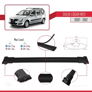 Dacia Logan MCV 2007-2012 Arası ile uyumlu FLY Model Ara Atkı Tavan Barı SİYAH 3 ADET BAR thumb 4