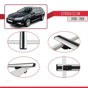 Citroen C5 SW 2008-2018 Arası ile uyumlu Basic Model Ara Atkı Tavan Barı GRİ 3 ADET thumb 4