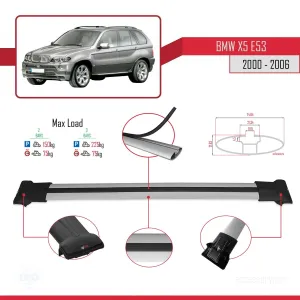 BMW X5 (E53) 2000-2006 Arası ile uyumlu FLY Model Ara Atkı Tavan Barı GRİ thumb 4