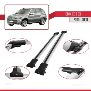 BMW X5 (E53) 2000-2006 Arası ile uyumlu FLY Model Ara Atkı Tavan Barı GRİ thumb 5