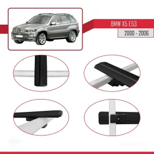 BMW X5 (E53) 2000-2006 Arası ile uyumlu Basic Model Ara Atkı Tavan Barı SİYAH 3 ADET thumb 4