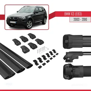 BMW X3 E83 2003-2010 Arası ile uyumlu ACE-1 Ara Atkı Tavan Barı SİYAH 3 ADET BAR thumb 5