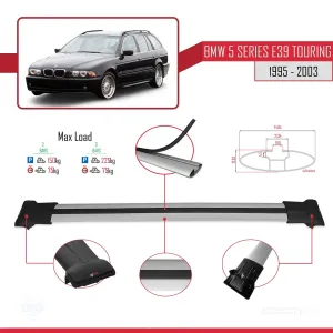 BMW 5 Serisi (E39) TOURING 1995-2003 Arası ile uyumlu FLY Model Ara Atkı Tavan Barı GRİ thumb 4