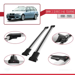 BMW 3 Serisi (E46) TOURING 1998-2005 Arası ile uyumlu FLY Model Ara Atkı Tavan Barı GRİ thumb 5