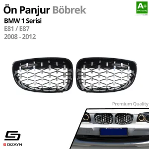 S-Dizayn Bmw 1 Serisi E81/E87 Ön Panjur Böbrek Parlak Siyah Çerçeveli Krom Diamond Model 2008-2012 thumb 2