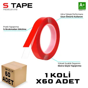 S-Dizayn Çift Taraflı Bant 10mm x 5 Metre Şeffaf Silikon VHB Bant 60'lı Koli A+Kalite						                VHB &Ccedil;ift Taraflı Şeffaf Bant
&bull; &Ccedil;if