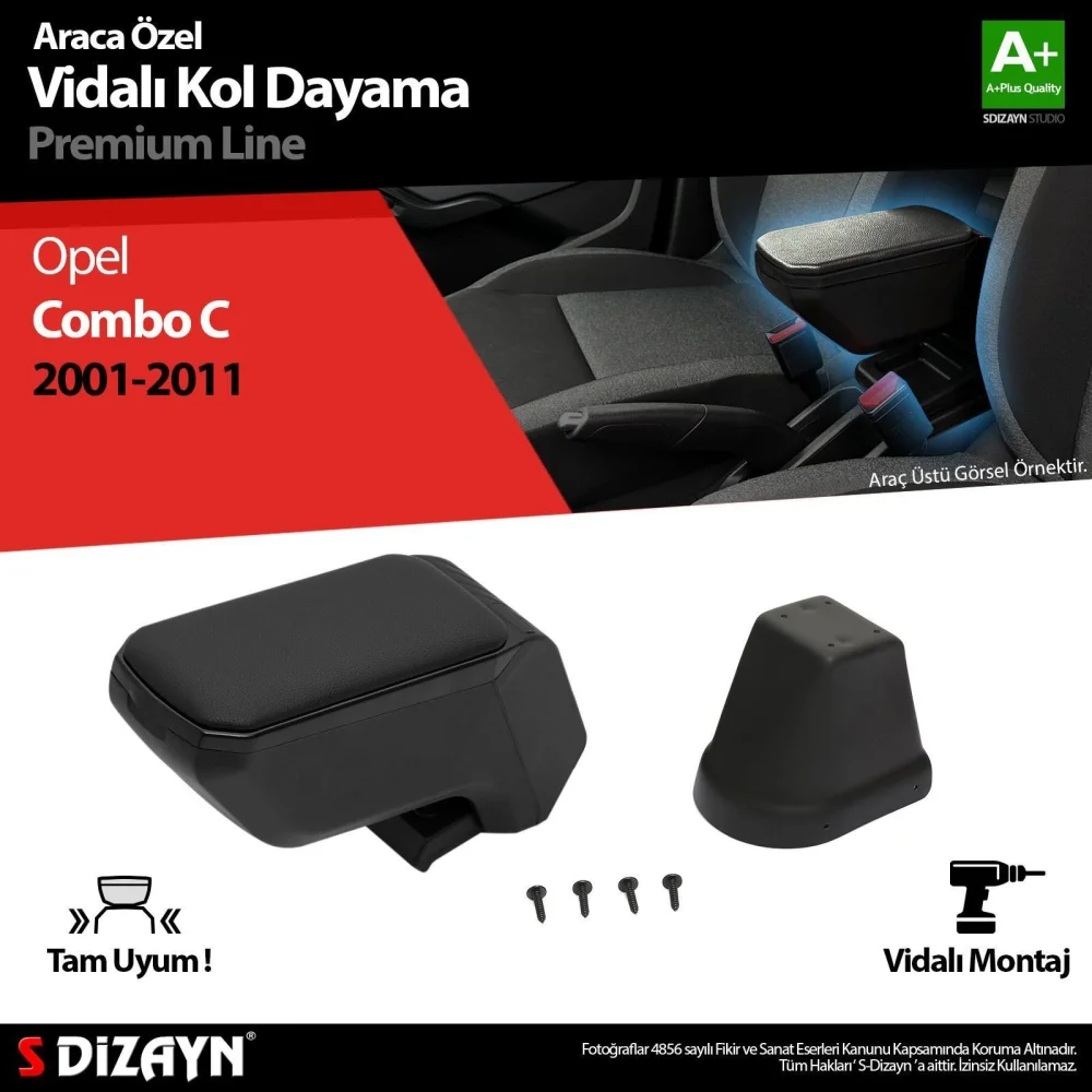 Opel Combo Uyumlu C Kol Dayama Kolçak ABS Vidalı Siyah 2001-2011 A+Kalite Parça