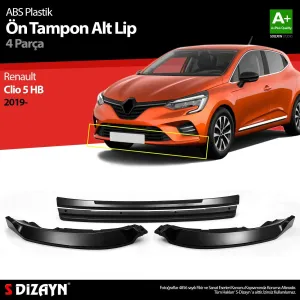 Renault Clio 2019-2023 (BJA) uyumlu 5 Hatchback ABS Plastik Ön Tampon Alt Lip Siyah Ekli 4 Parça. 2019 Üzeri A+Kalite Parça modelleri DRS Tuning'de. Kaliteli